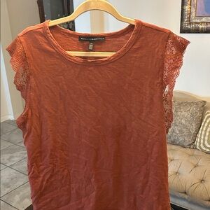 White House Black Market Rust Short Sleeve Top with Lace